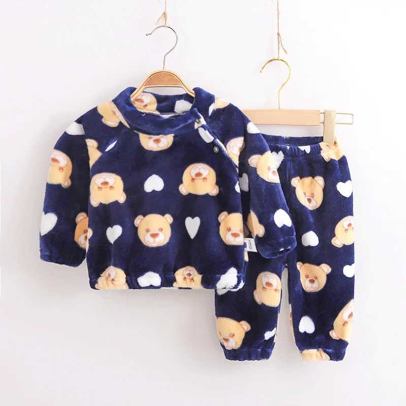 Coral fleece childrens pajamas family clothing for boys and girls winter childrens wool pajamas set warm flannel baby pajamas for girlsW240716