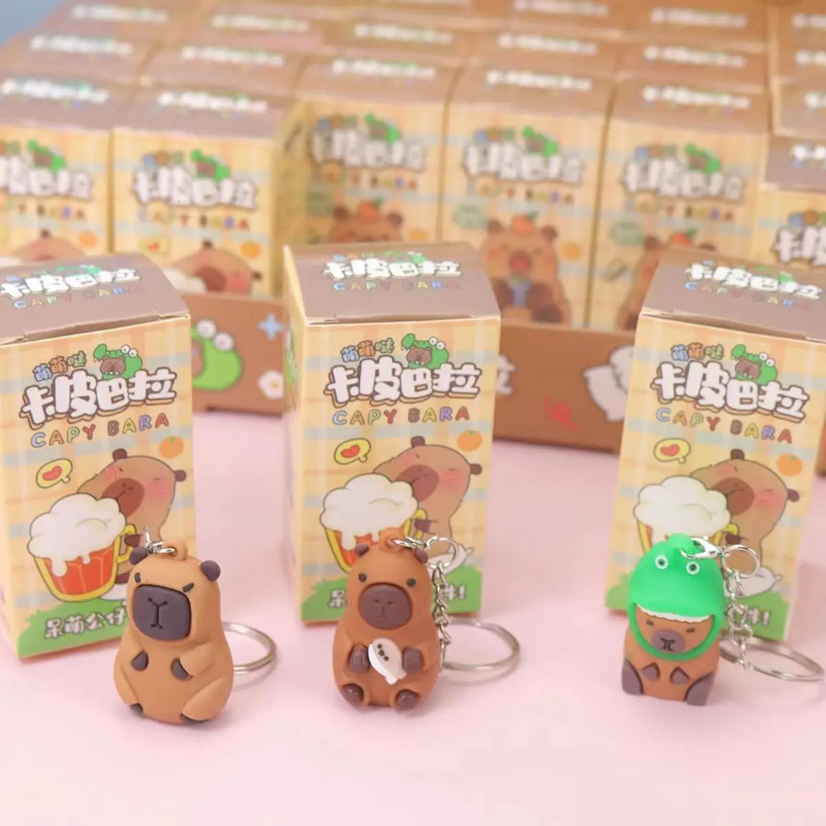 24Pcs/Box Capybara Keychain Kawaii Cartoon Hang On Bag Accessories Anime Figures Keychains birthday gift 240711