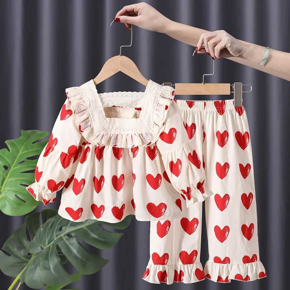 Girls sleepwear long sleeved cotton princess casual full match girls sleepwear Japanese style heart-shaped princess cute and sweetW240716
