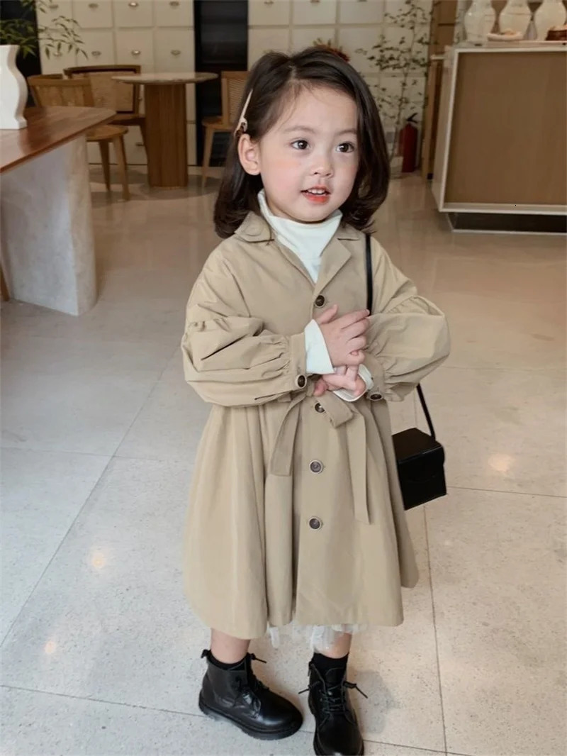 Fashion Children Windbreaker Spring Autumn Korean Trench Kids Girls Khaki Trench Coat Outerwear Princess Outer Clothing 240711