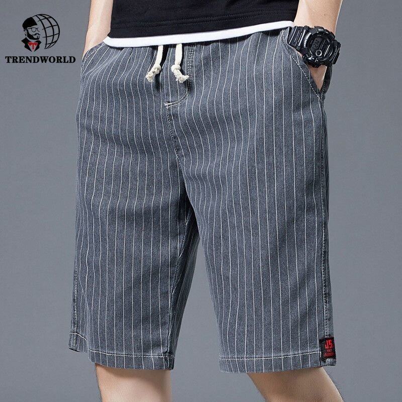 Summer Denim Shorts Men's Loose Outwear Cropped Fashion Brand Stripe Lace Large Casual Pants