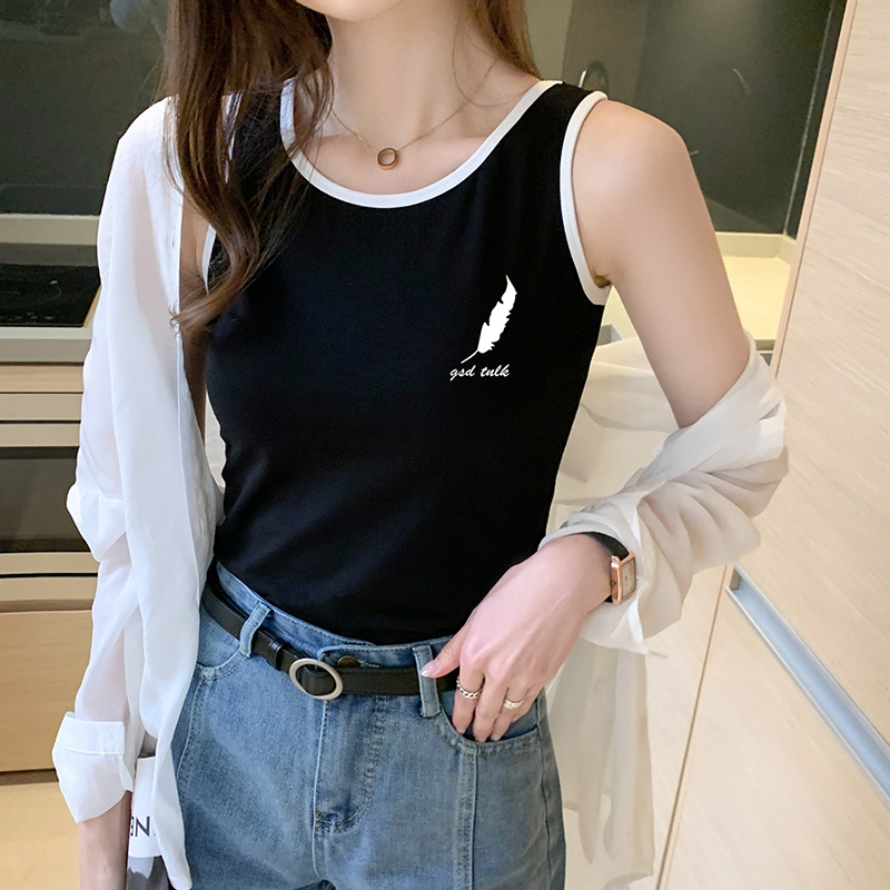 Pure cotton camisole vest for women's inner wear and outer wear, short sleeved t-shirt, mesh red U-shaped chest bottom