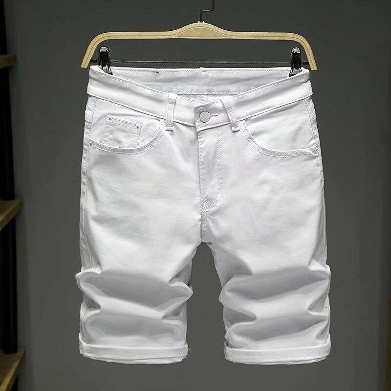Summer Thin Print Ripped Denim Shorts Men's Loose Straight-leg Fifth K-style Trendy Japanese Style Pants