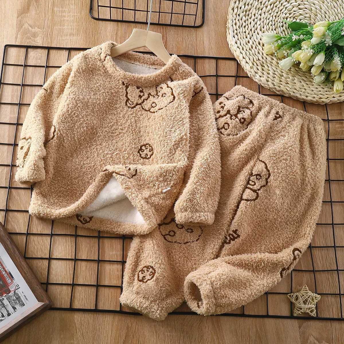1-12-year-old childrens autumn thick warm flannel pajamas cute cartoon clothing set baby boys and girls pajamas childrens pajamasW240716