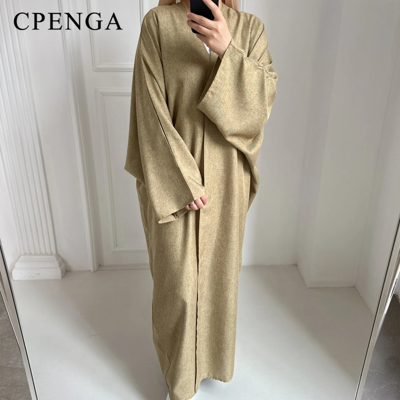 Eid Ramadan Open Abaya for Women Plain Dubai Causal Cotton Linen Modest Abayas Kimono Turkey Muslim Coat Islamic Clothing Robe 240712