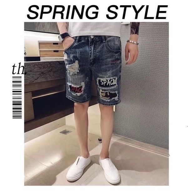 Summer Ripped Men's Loose Cropped Pants Large Size Elastic Waist Stretch Denim Shorts
