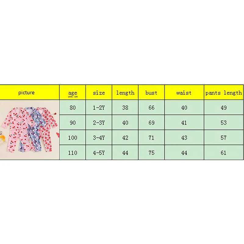 Childrens and Girls Autumn/Winter Pajama Set Butterfly/Cherry/StrAWberry Printed Long Sleeve Shirt Top Long Pants 2-piece Lounge W240716