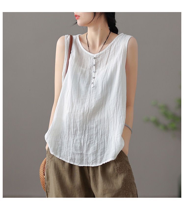 2022 Summer New Thin Cotton Hemp Women's Outerwear Tank Top Small Strap Sleeveless Inner