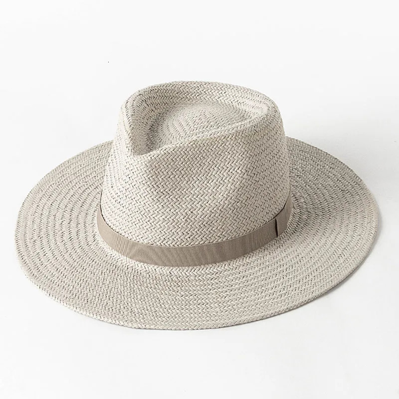 Plain Band Panama Straw Hats for Women Summer Beach Hats Wide Brim Sun Hat Funeral Church Derby Fedora Cap UPF50 240711
