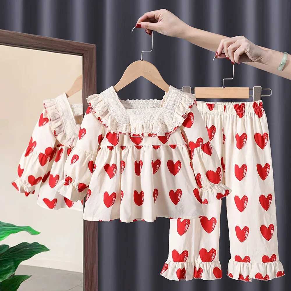Girls sleepwear long sleeved cotton princess casual full match girls sleepwear Japanese style heart-shaped princess cute and sweetW240716
