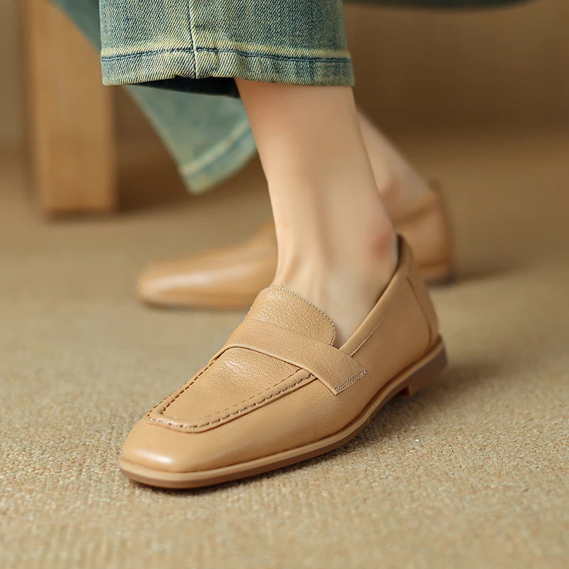 Women's Shoes Genuine Leather Flat Shoes For Female Basic Style Casual Flats Slip On Women Loafers Chaussure Femme 240708