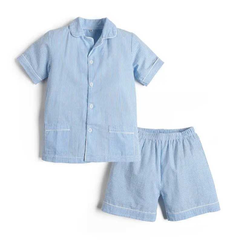 Clibeso Boys Seersucker Sleepwear Set Summer 2-piece Baby Boys Short sleeved Cotton Sleepwear Childrens SleepwearW240716
