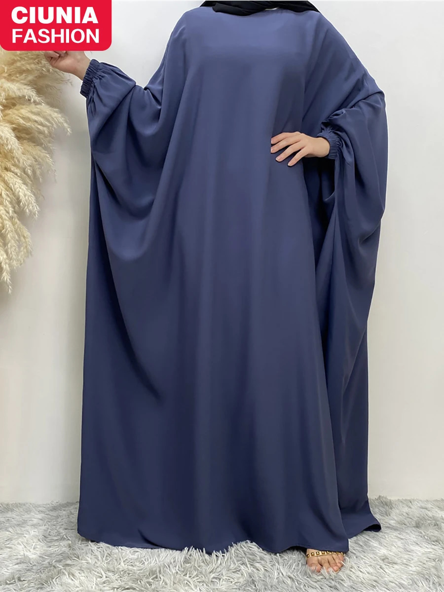 Ramadan Abaya For Muslim Women Bat Sleeve Loose Turkey Solid Color Djellaba Islamic Prayer Dresses Dubai Moroccan Caftan Woman 240712
