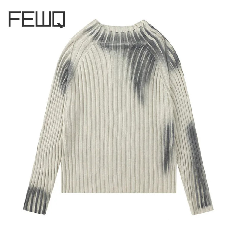 FEWQ High Street Paint Graffiti Old Slim Fit Knitted Tshirt Ins Lazy Style Sweater Fashion Tops Pullover 240715