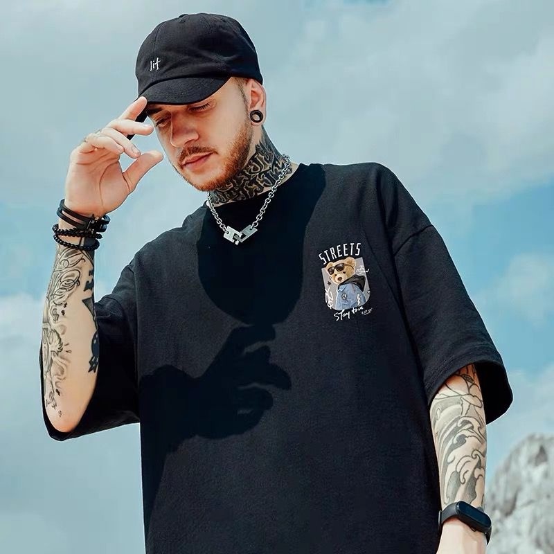 M-8XL plus size bear t men oversized tee thin short sleeve shirt Korean Men's Round neck Casual loose Top women