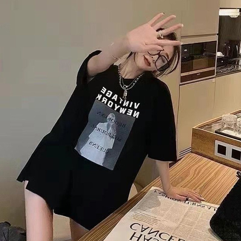 Free Shippingeuropean And American Haruku Street Loose Short-sleeved T-shirt Women's Korean Style Oversize Casual All-match Summer Top