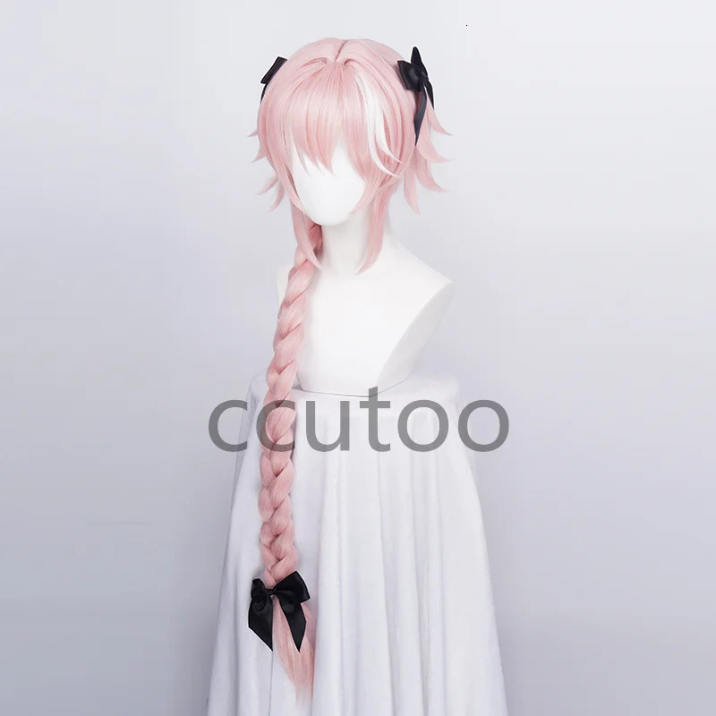 Game Fate Apocryph Astolfo Cosplay Wigs Long Pink Heat Resistant Synthetic Hair Halloween Play Role 3 pieces black headwear 240719