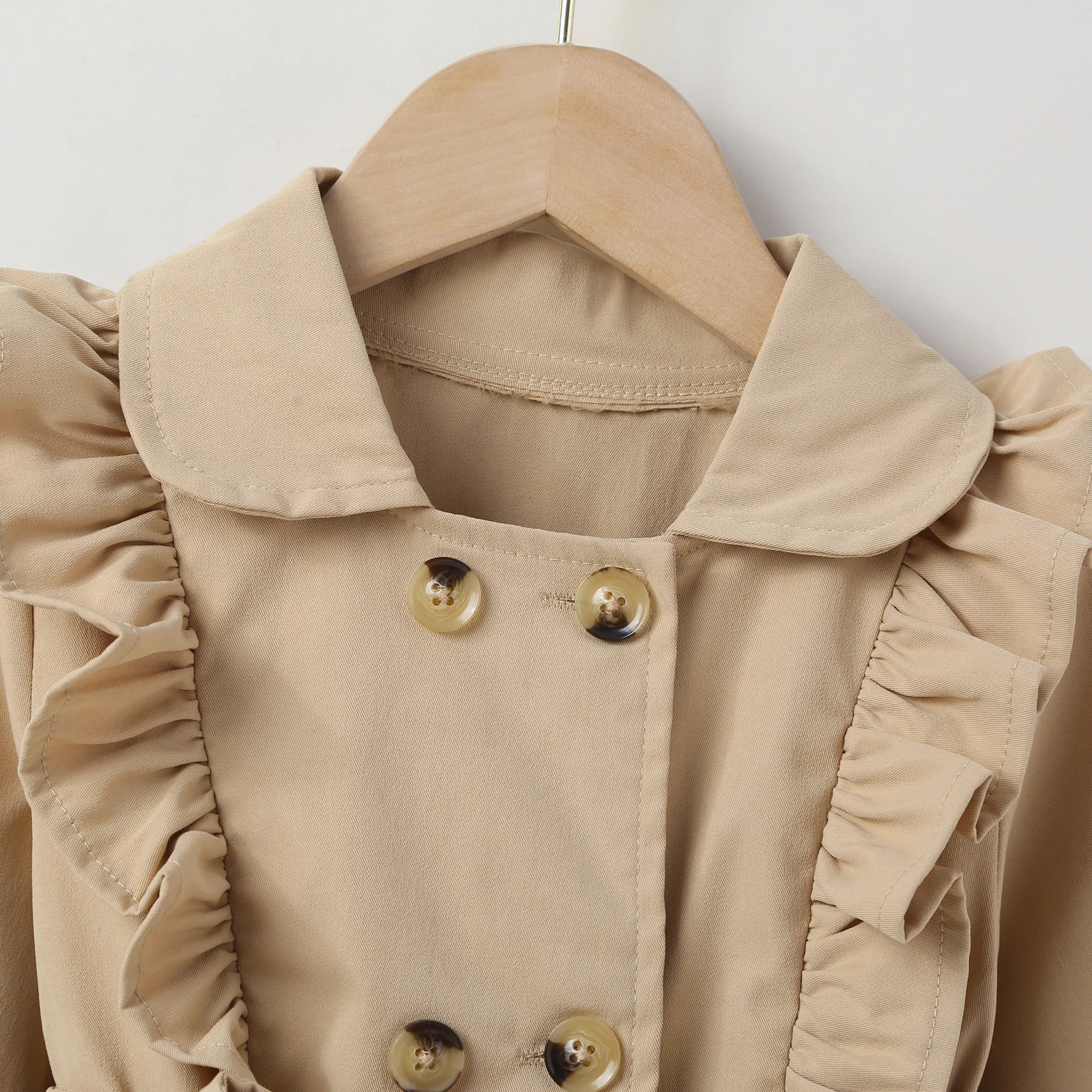 Kid Baby Girl Winter Trench Coat Lace Mesh Patchwork Long Sleeve Lapel Ruffle Double Breasted Windbreaker Outwear with Belt 2-7T 240711