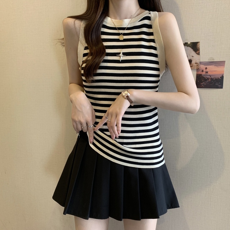 Large striped knitted camisole small vest women 2024 new style for outerwear and undershirt base, sleeveless top