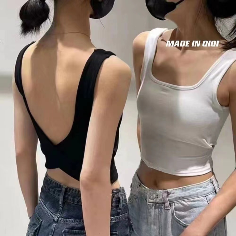 French style outerwear with chest cushion one-piece vest, slim fit, solid color, versatile, interior strap, beautiful back, pure cotton for women