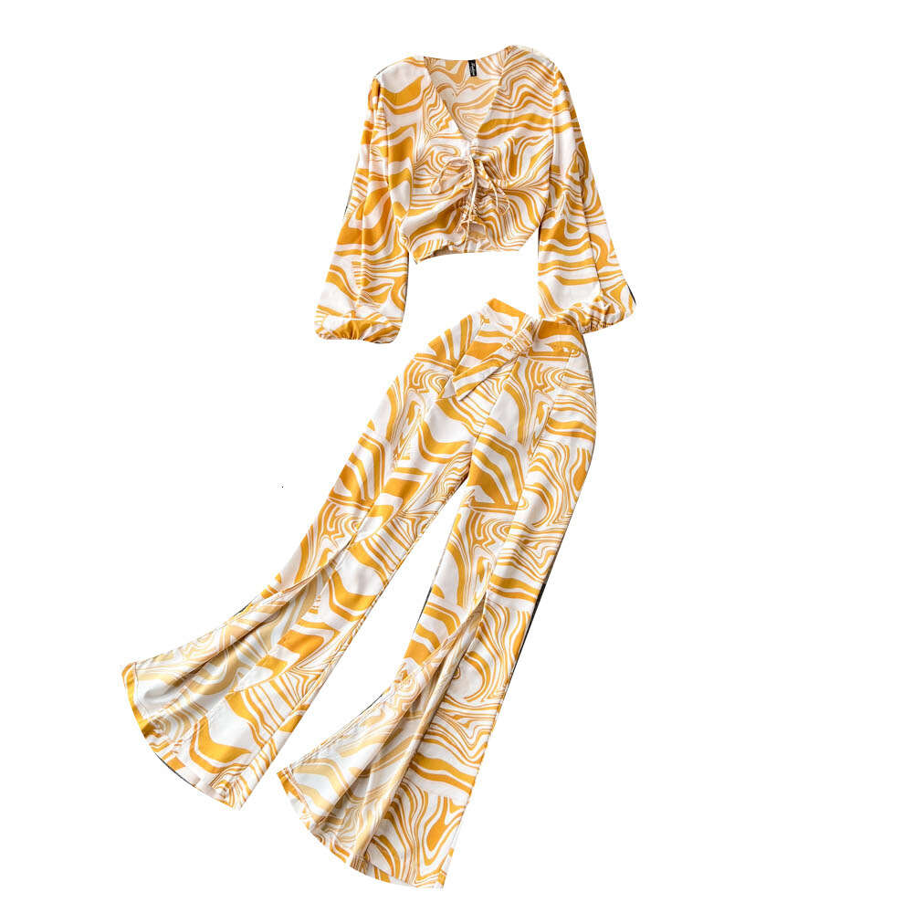 Two Piece Set Women New Product New Arrival French Washable Long Show Thinness Non-ironing Printing New Pattern Novelty Waist