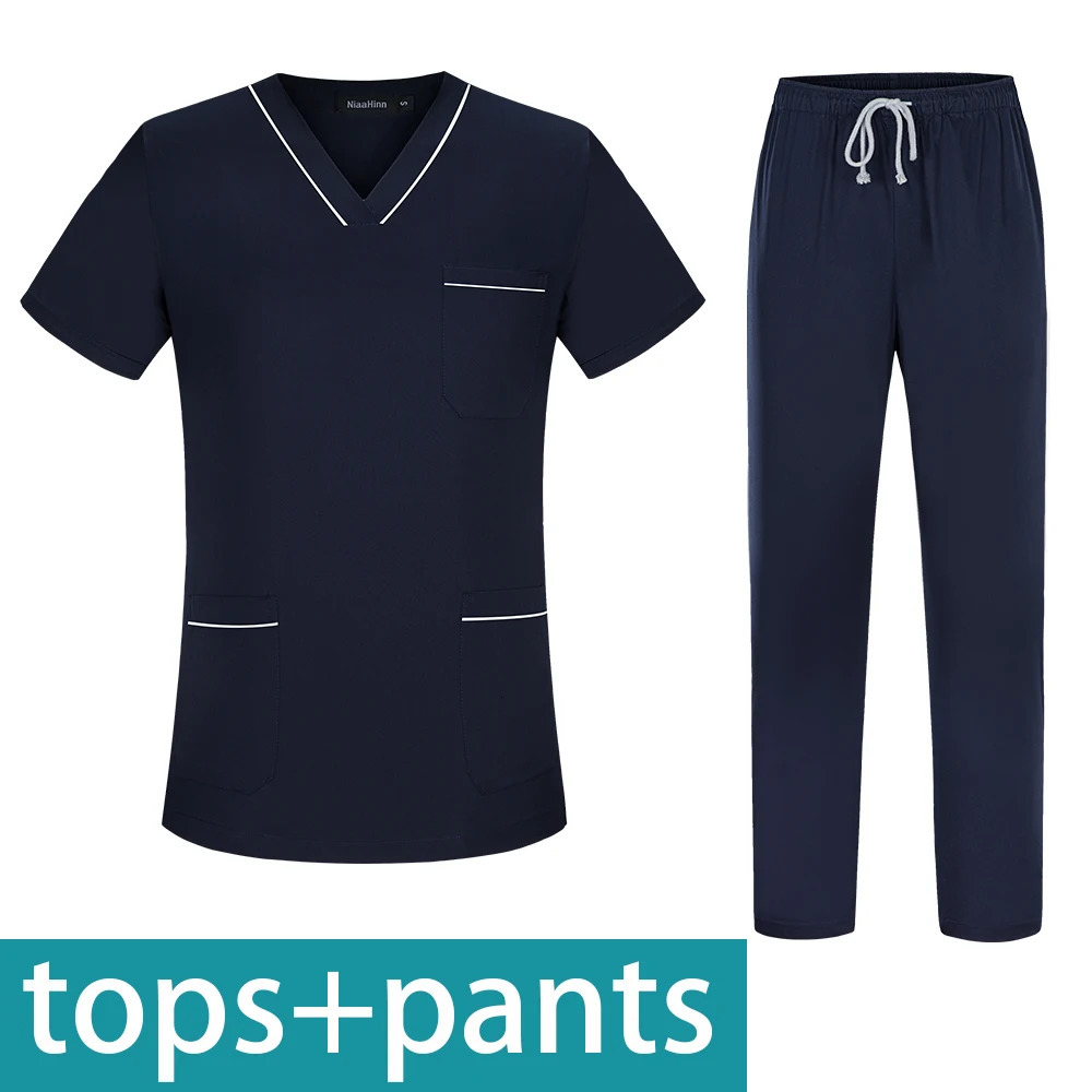 Solid Color Men and Women Uniforms Scrub Short-sleeved Suit Nursing Clothes Pet Shop Doctor Nurse Work Clothes 240715