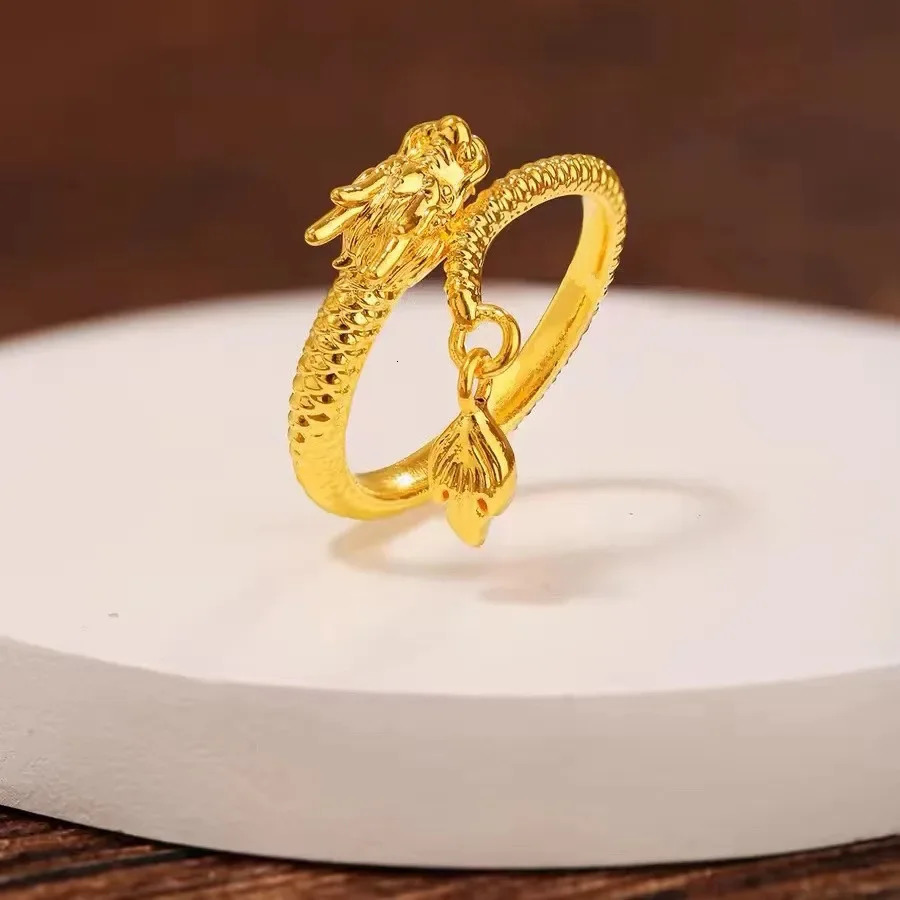 Real 18K Gold Dragon Swinging Tail Ring Au750 Non detachable Solid Pure Gold Ring Couple Ring Boutique Jewelry Gift 240805