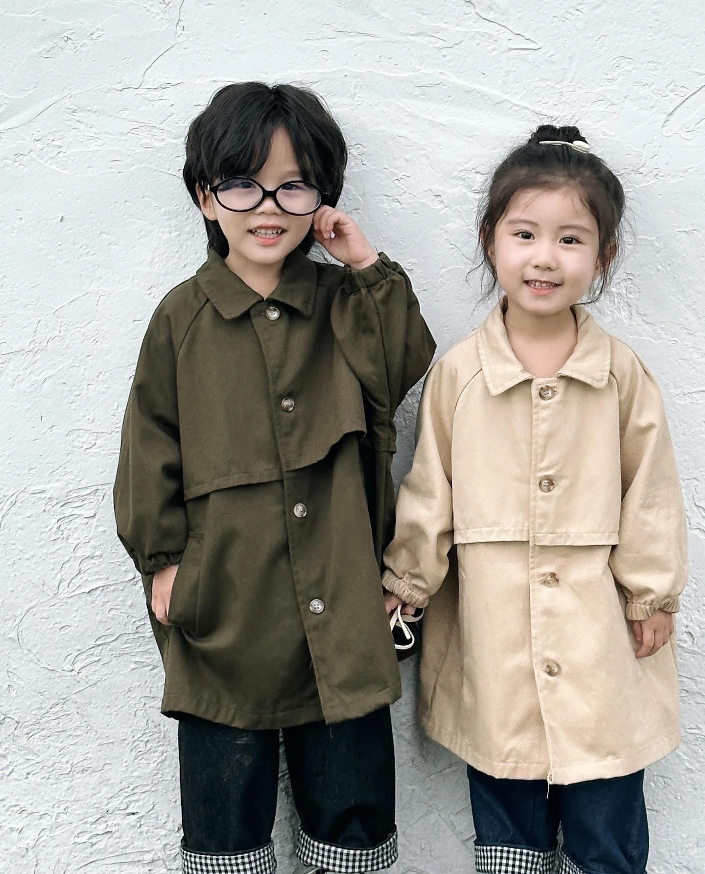 Childrens Coat Autumn Mid-long Girls Trech Coats Solid Lapel Boys Windbreaker Jacket Toddler Kids Cotton Outerwear Trench 240711