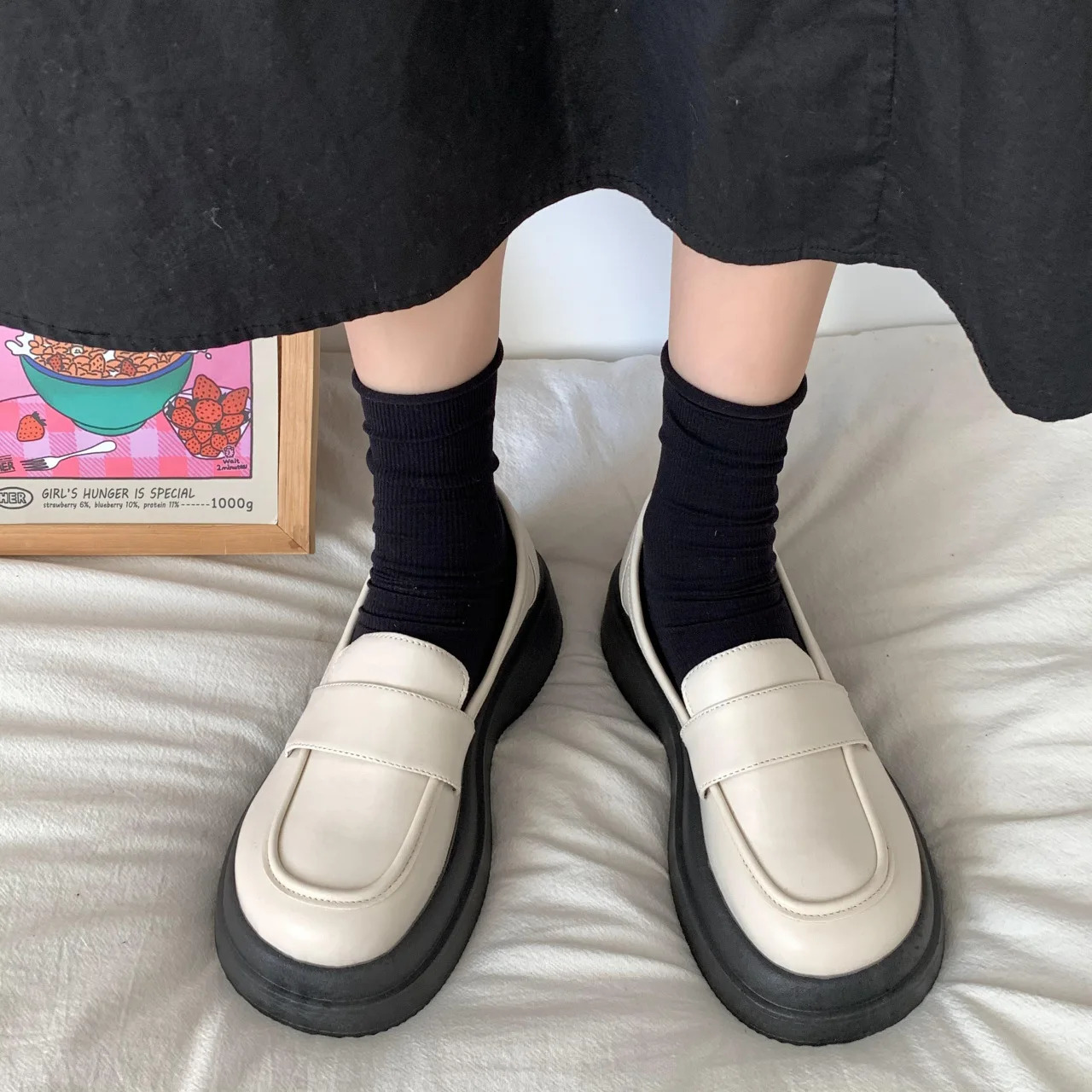 Womens Loafers Shoes Slip-on Female Footwear Casual Sneaker Black Flats Oxfords Soft Round Toe British Style Slip On Dress S 240708