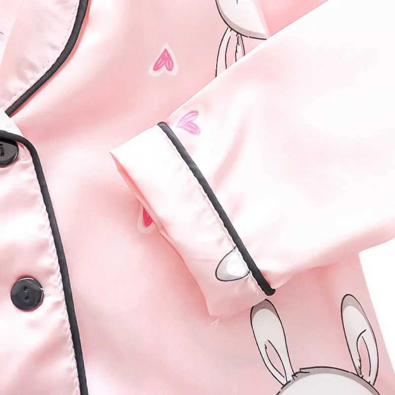 Boys and girls long sleeved silk pajamas childrens cartoon rabbit pajamas girls satin pajamas for teenagers evening gown setW240716