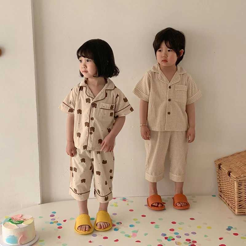 Summer Childrens Pajamas Korean Printed Set Boys and Girls Casual Cotton PajamasW240716