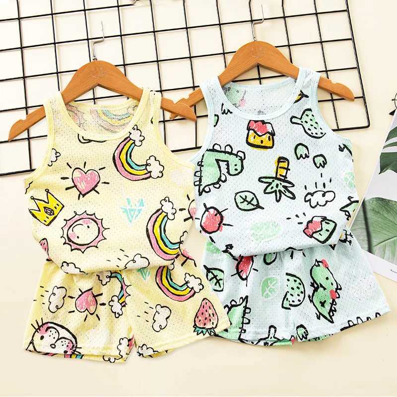 1 to 10 year cat girl sleepwear set summer sleeveless vest boys clothing baby sleepwear animal sleepwear childrens sleepwearW240716