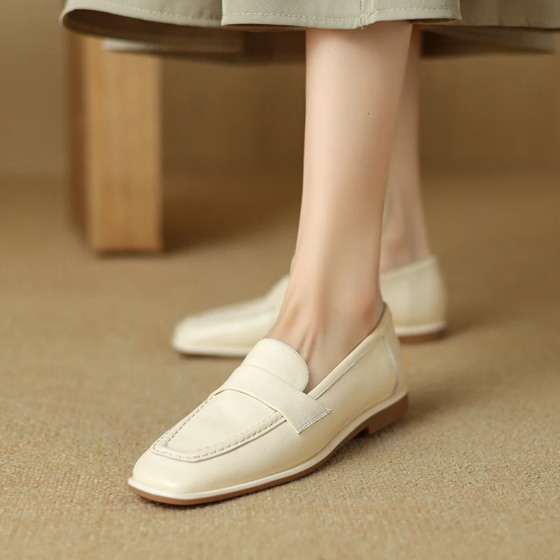 Women's Shoes Genuine Leather Flat Shoes For Female Basic Style Casual Flats Slip On Women Loafers Chaussure Femme 240708
