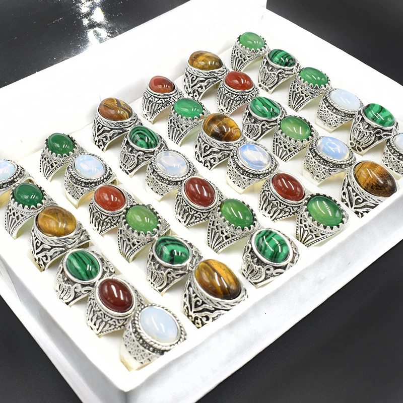 est 20 Pieces Mix Vintage Men Stone Ring for Women Engagement Wedding Rings Men Jewelry 240713