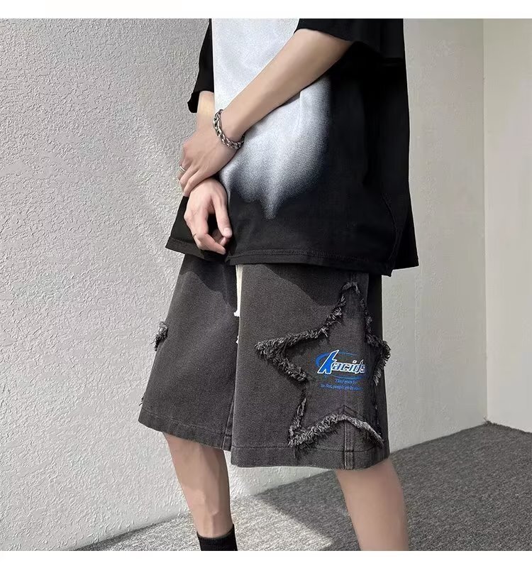 Denim shorts summer thin trendy brand loose oversized casual American five part pants for men's style