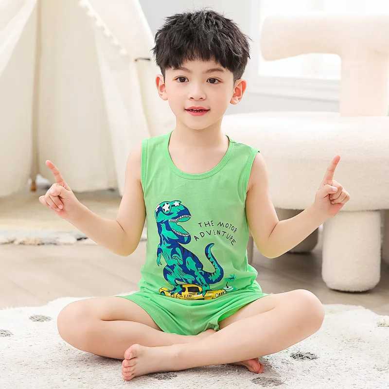 2 4 6 8 10 year childrens summer clothing vest+shorts 2-piece pajamas set for children babies boys and girls cotton casual sportswearW240716