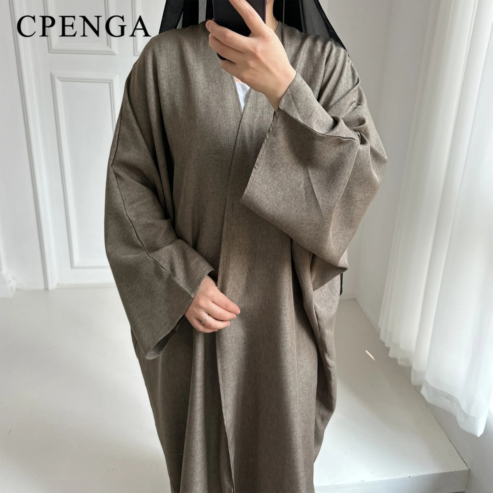 Eid Ramadan Open Abaya for Women Plain Dubai Causal Cotton Linen Modest Abayas Kimono Turkey Muslim Coat Islamic Clothing Robe 240712