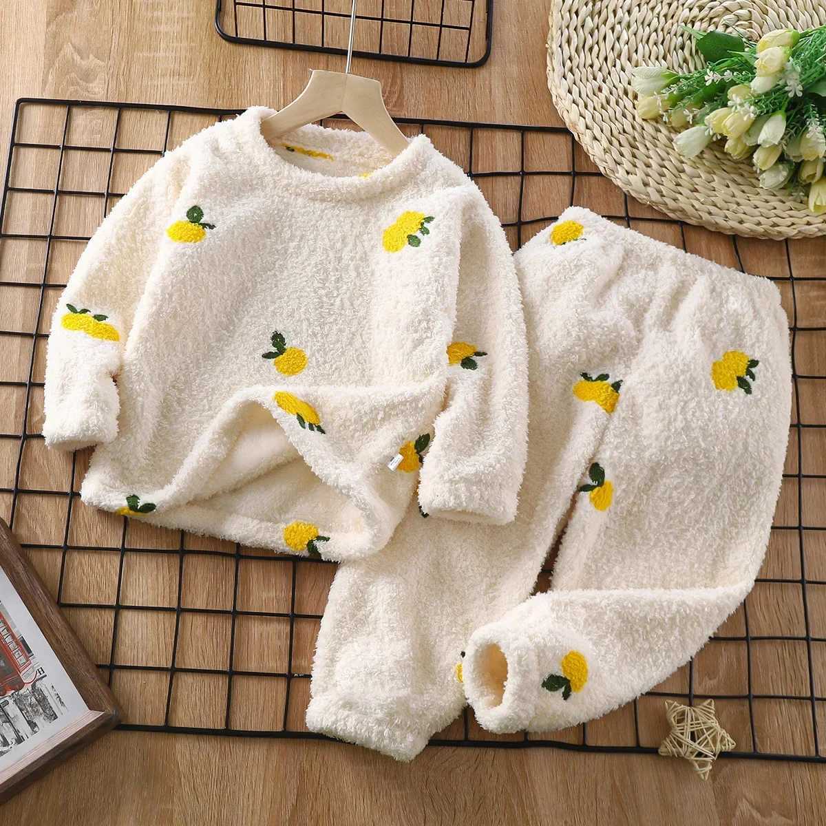 1-12-year-old childrens autumn thick warm flannel pajamas cute cartoon clothing set baby boys and girls pajamas childrens pajamasW240716