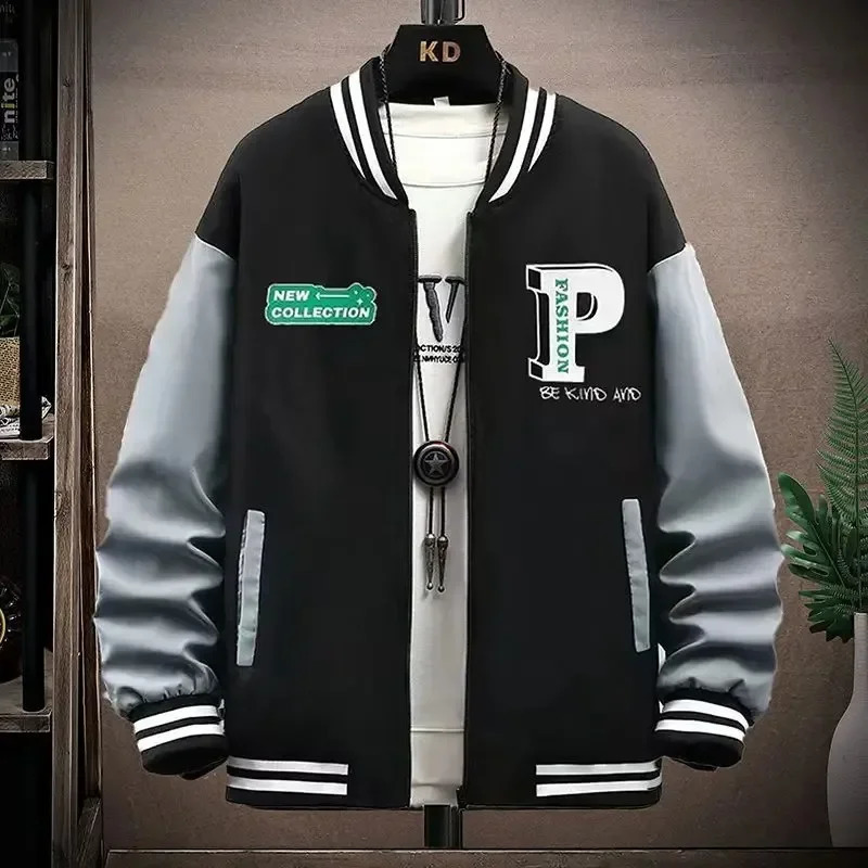 Spring and Autumn Coat Mens Jacket Baseball Suit Trend Handsome First Senior High School Plus Velvet 240712