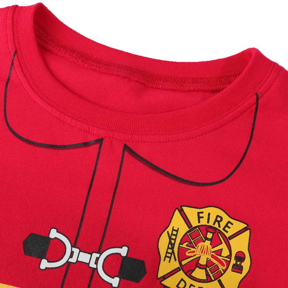 Boys summer pajamas set childrens firefighter role-playing pajamas babys short sleeved pajamas cotton pajamas with firefighter toysW240716