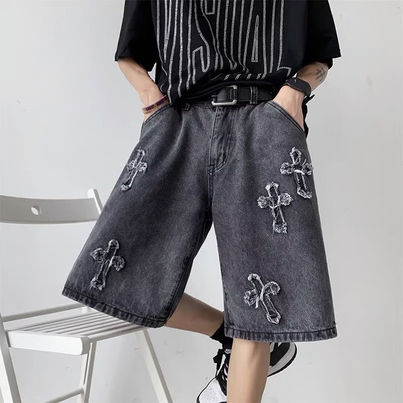 Denim men's summer 2022 new Korean version ins trendy outerwear loose oversized straight leg five inch shorts