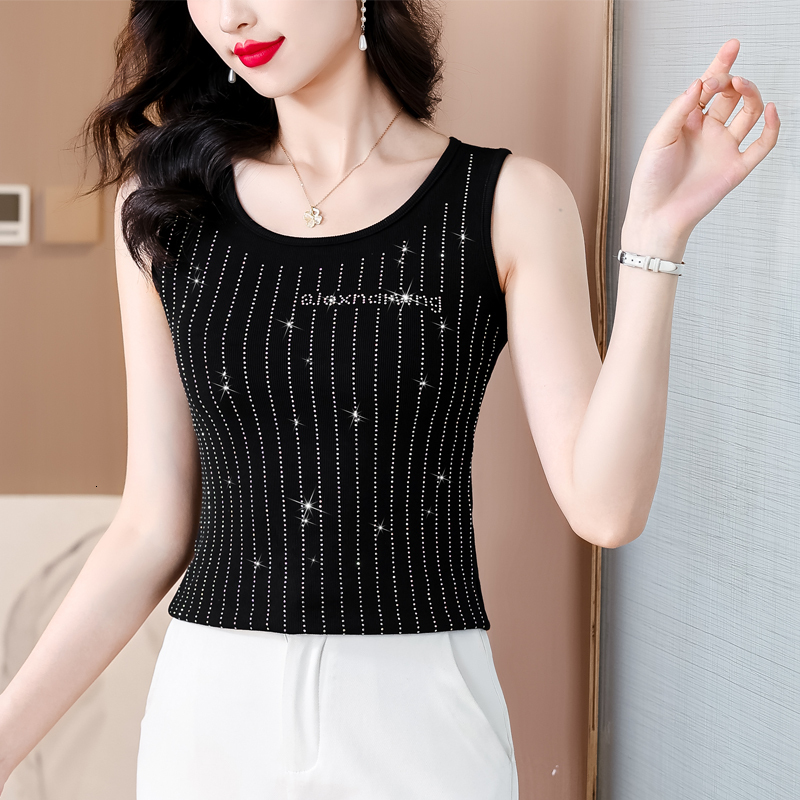 Women's black high elastic camisole vest for women's inner wear, Spring and Autumn 2024 new style suit base, sleeveless outer top, summer