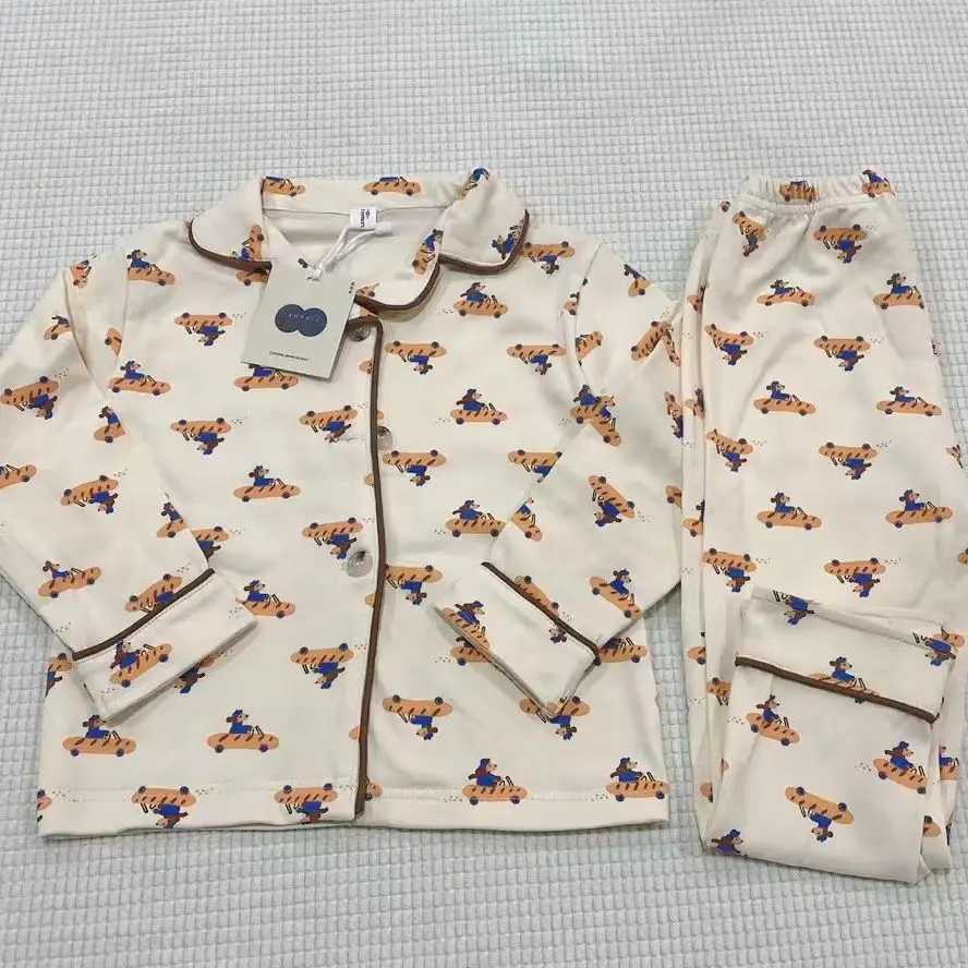 Korean style childrens girls 2-piece autumn long sleeved warm sleepwear top+pants newborn sleepwearW240716