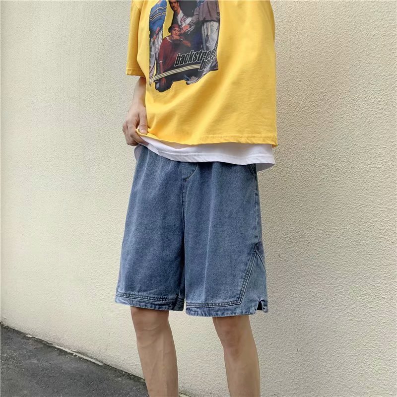Workwear denim shorts men's summer 2021 new five quarter trendy brand ins trend loose thin mid length pants
