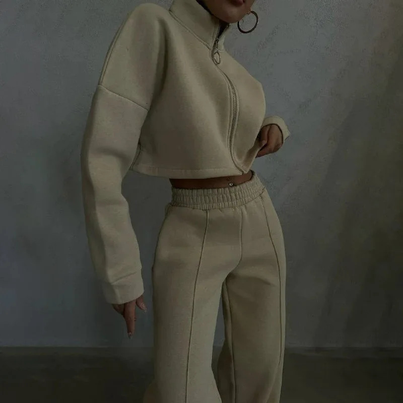 SpringFall Womens Sports Clothing Casual LongSleeve Oneck Pullover Hoodie Belted Trousers Two Piece Set Fashion Suit 240717