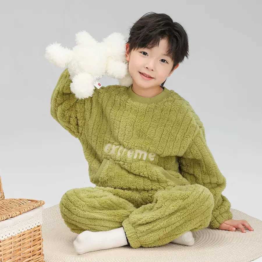 Childrens Pajama Set Warm Autumn Childrens Pajamas Boys and Girls Aprons Casual Sleepwear Two Piece SetW240716