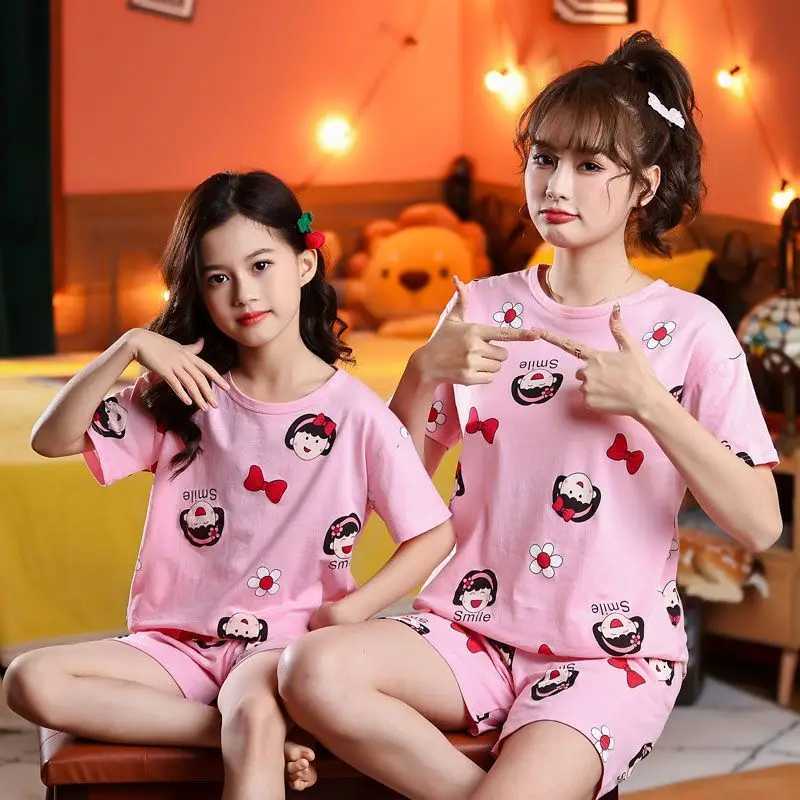 Youth pajamas short sleeved 100% pure cotton pajamas big childrens clothing set childrens pajamas 6 8 10 14 years oldW240716