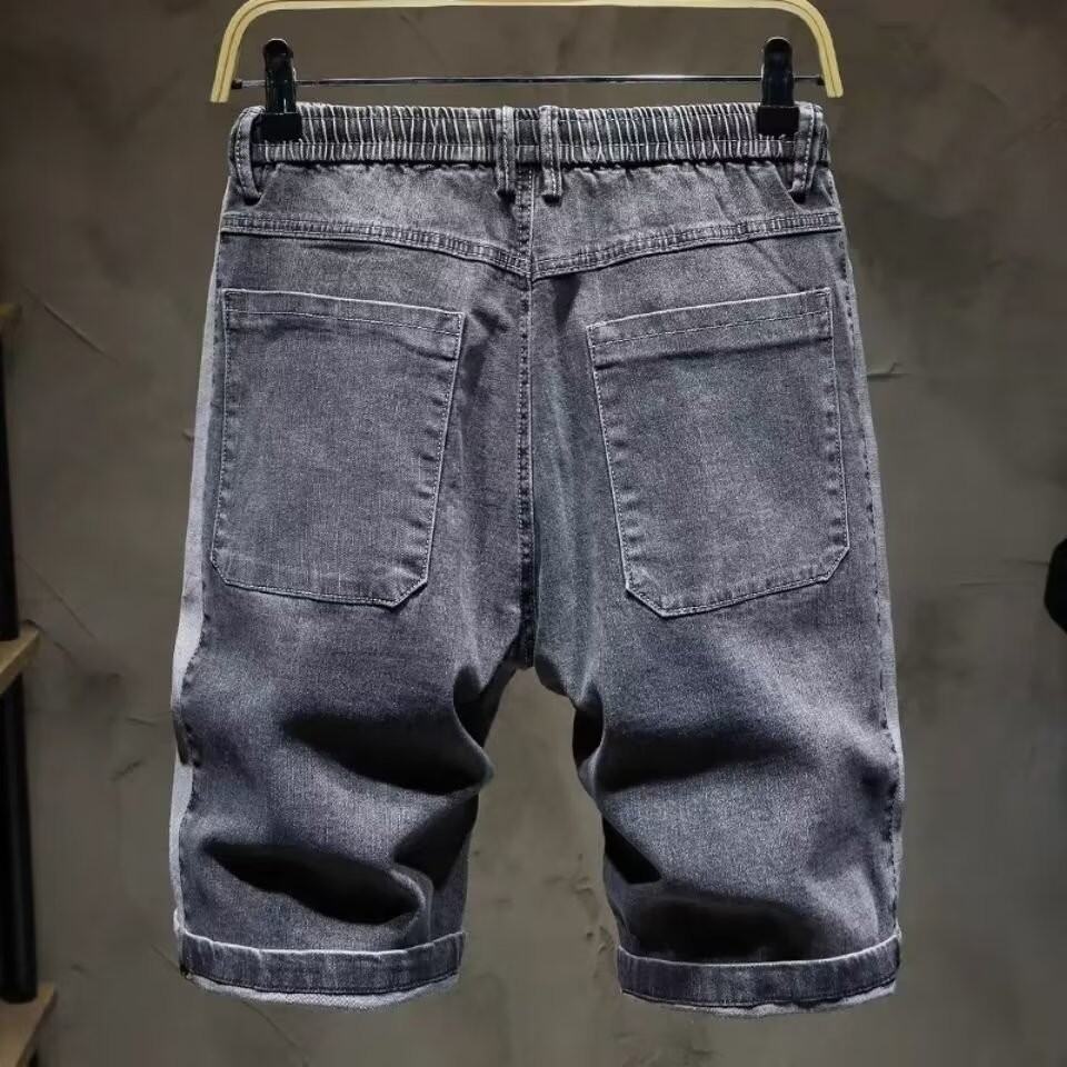Youth Work Denim Shorts Men Loose K-style Trendy Elastic Waist Drawstring Fifth Summer Thin Men's Pants