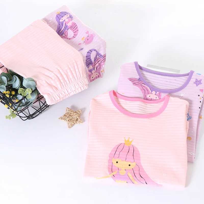 2-16 year old childrens sleepwear 100% pure cotton spring summer girls mermaid pink purple thin sleepwear set sleepwearW240716