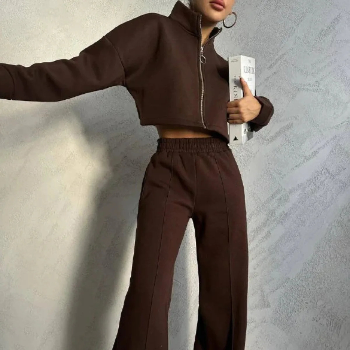 SpringFall Womens Sports Clothing Casual LongSleeve Oneck Pullover Hoodie Belted Trousers Two Piece Set Fashion Suit 240717